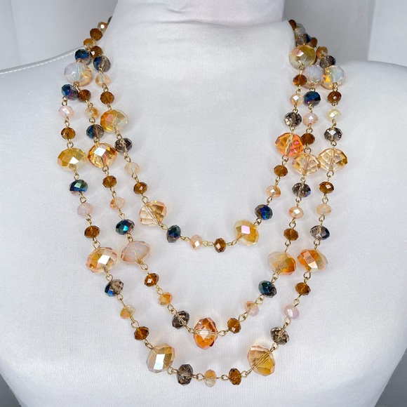 NWT Triple Strand Faux Crystal Bib Necklace & Matching Earrings | 12-15”